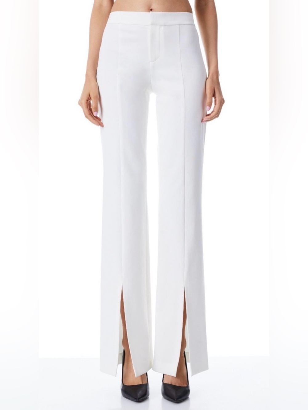 NWT Alice + Olivia Walker Slim Slit Off White Pants Sz 6 MSRP $250